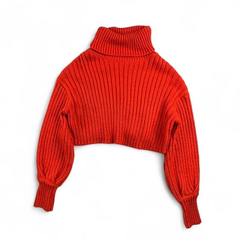 Urban Outfitters Orange Cropped Turtleneck Sweater Womens M Ribbed Chunky Knit